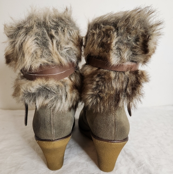 Suede Fur Wedge Heels Boots - Picture 5 of 16